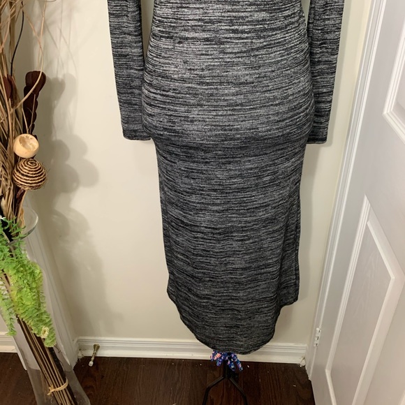 83B8 Minimalist Black Gray 46% Rayon -3% Spandex Midi Fitted Dress - Picture 12 of 16